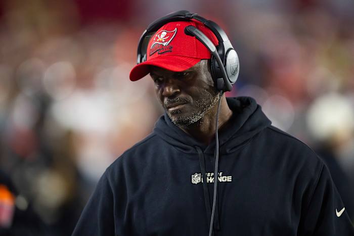 Dec 25, 2022; Glendale, Arizona, USA; Tampa Bay Buccaneers head coach Todd Bowles against the Arizona Cardinals at State Farm Stadium. Mandatory Credit: Mark J. Rebilas-USA TODAY Sports